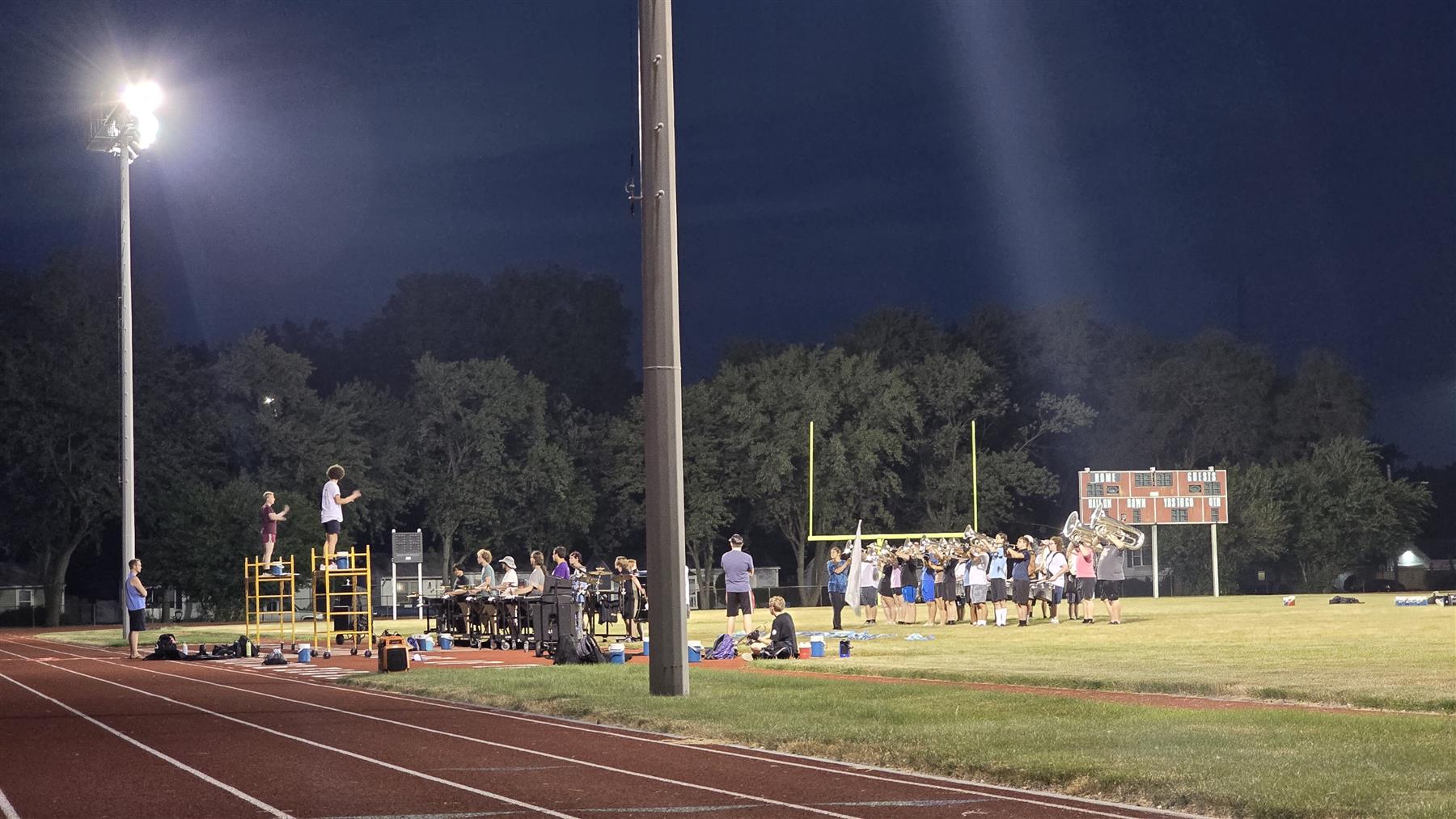 Eclipse Drum & Bugle Corps from Indianapolis during their evening rehearsal in the stadium at Edison Jr-Sr High School. 07 July 2025